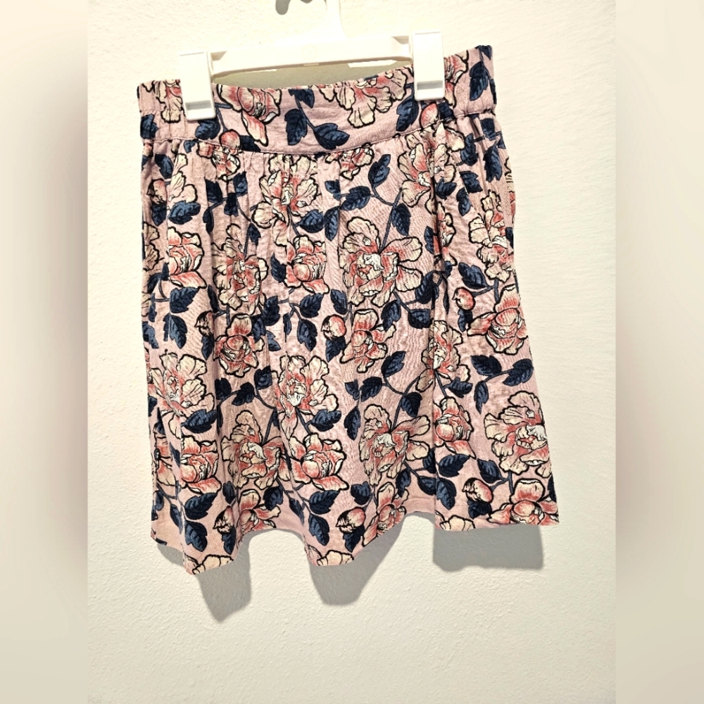 Loft light pink floral midi skirt